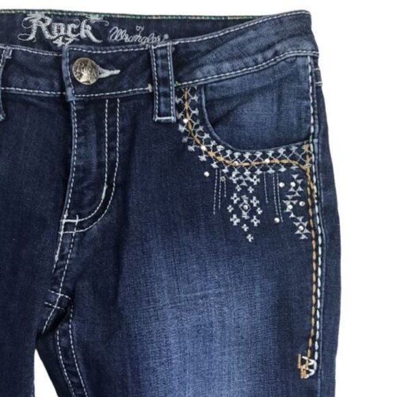 ROCK 47 Wrangler Jeans Bootcut Ultra Low Rise Rodeo Embellish 30x30 - Picture 7 of 12
